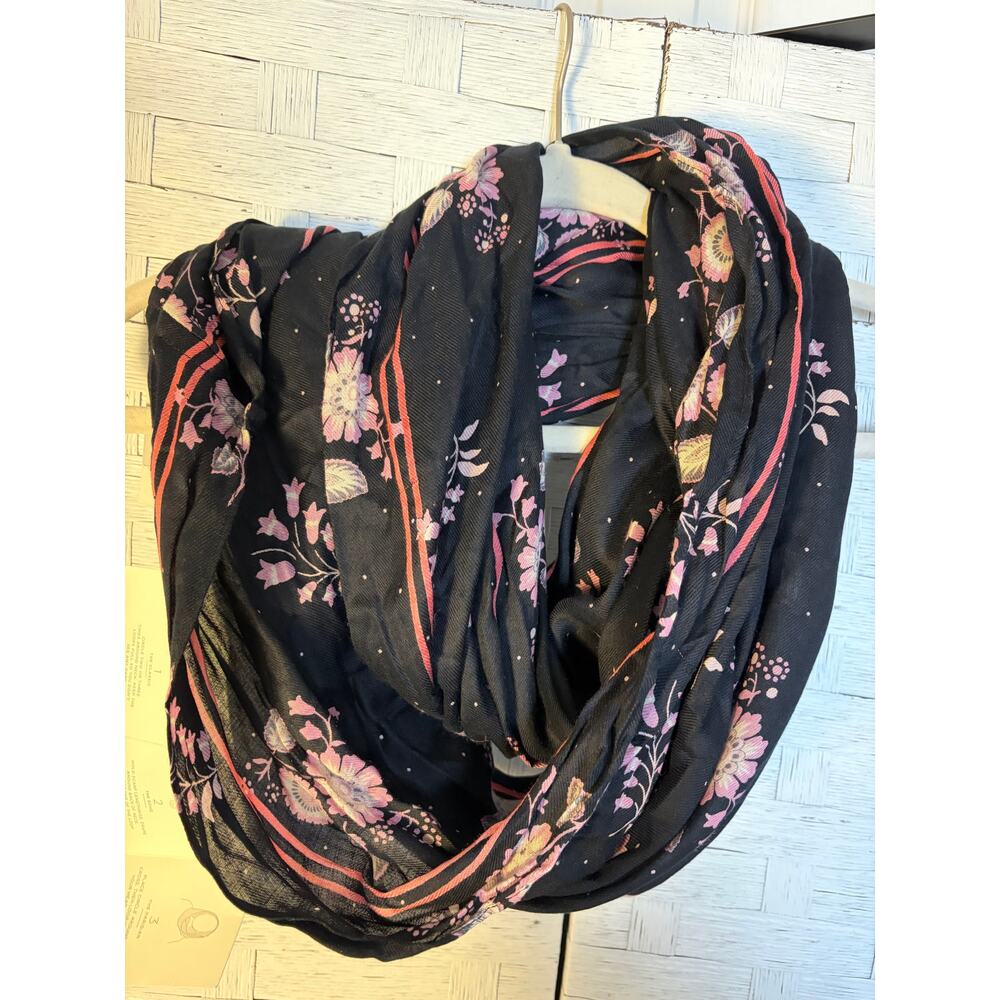Loft‎ women's scarf infinity black pink flowers feminine lightweight rayon